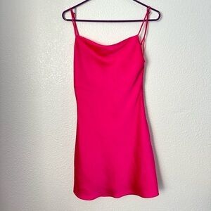 American Threads Satin Silky Dress Women’s M Hot Pink Mini Dress